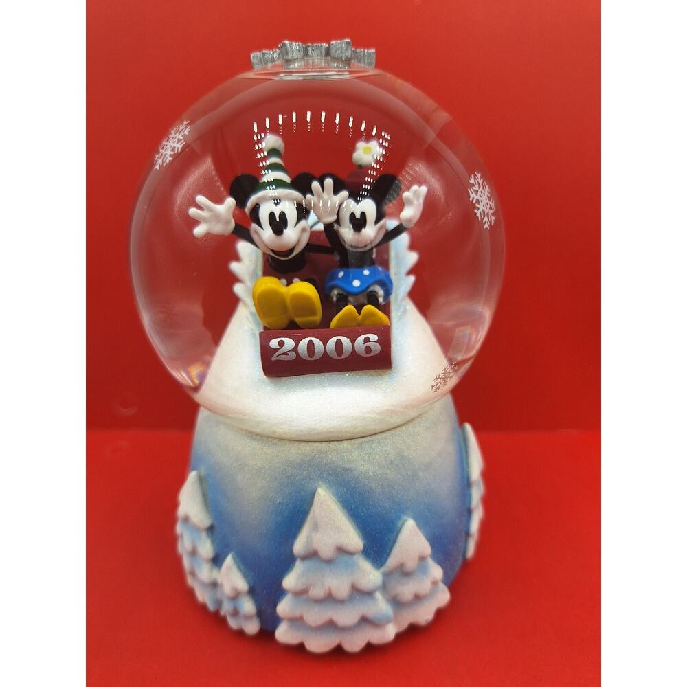 Disney's Mickey And Minnie Mouse Sledding Into 2006 Snow Globe